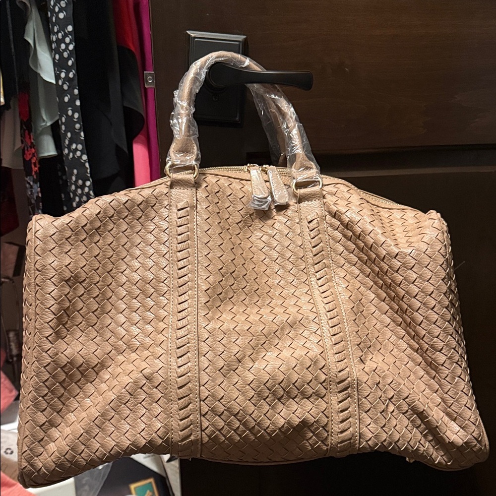 NWT Woven Vegan Leather Tote Bag in Tan